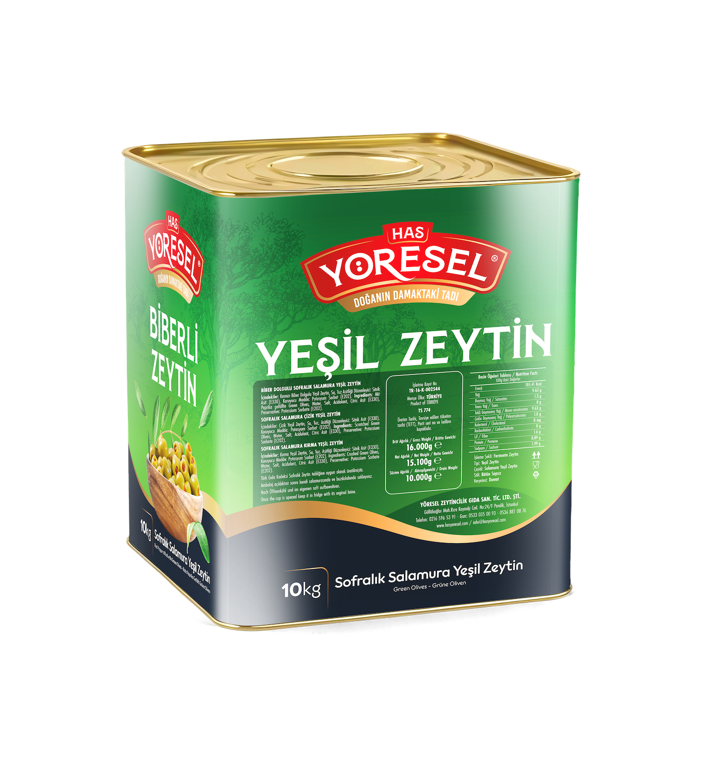 Kokteyl Sofralık Salamura Yeşil Zeytin 10kg